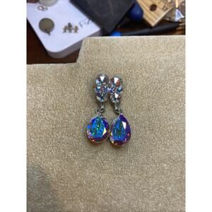 Jim Ball Swarovski Crystal 1.5” Silver Iridescent Dangle Earring Wedding Prom